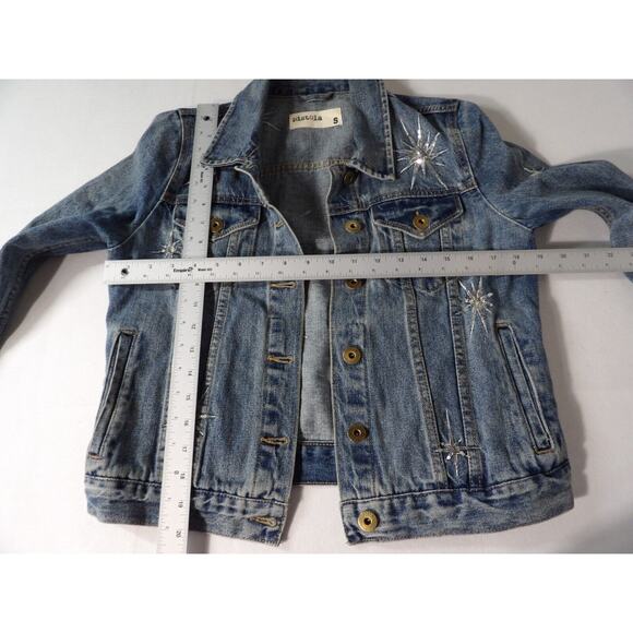 Pistola Small Denim Jean Jacket Firework Sequins Starburst 90s Y2K Art to Wear - Picture 8 of 16